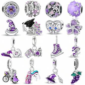 1 st pärlhatt i silver och lila rosblomma av Sister Hui, en magisk hatt med hjärtformade pärlor, en trollkarlshatt, en pärldekoration till Halloween-bokhyllan med fladdermöss och blommor. Häxhatt, häxmagisk bok, flygande häxa, demonhjärta, parresor, globala resor, hälsotandborste, magisk häxkvast, dekoration med hänge i form av fruktdruva, originellt armbandshalsband, armbandspärlor, gör-det-själv-smyckestillverkning, present till damer, flickor.