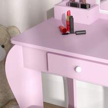 ZONEKIZ Kids Dressing Table, Kids Vanity Table, Girls Dressing Table With Mirror, Stool, Drawer, Storage Boxes, Cloud Design, For Ages 3-6 Years - Pink - Pink - View 8