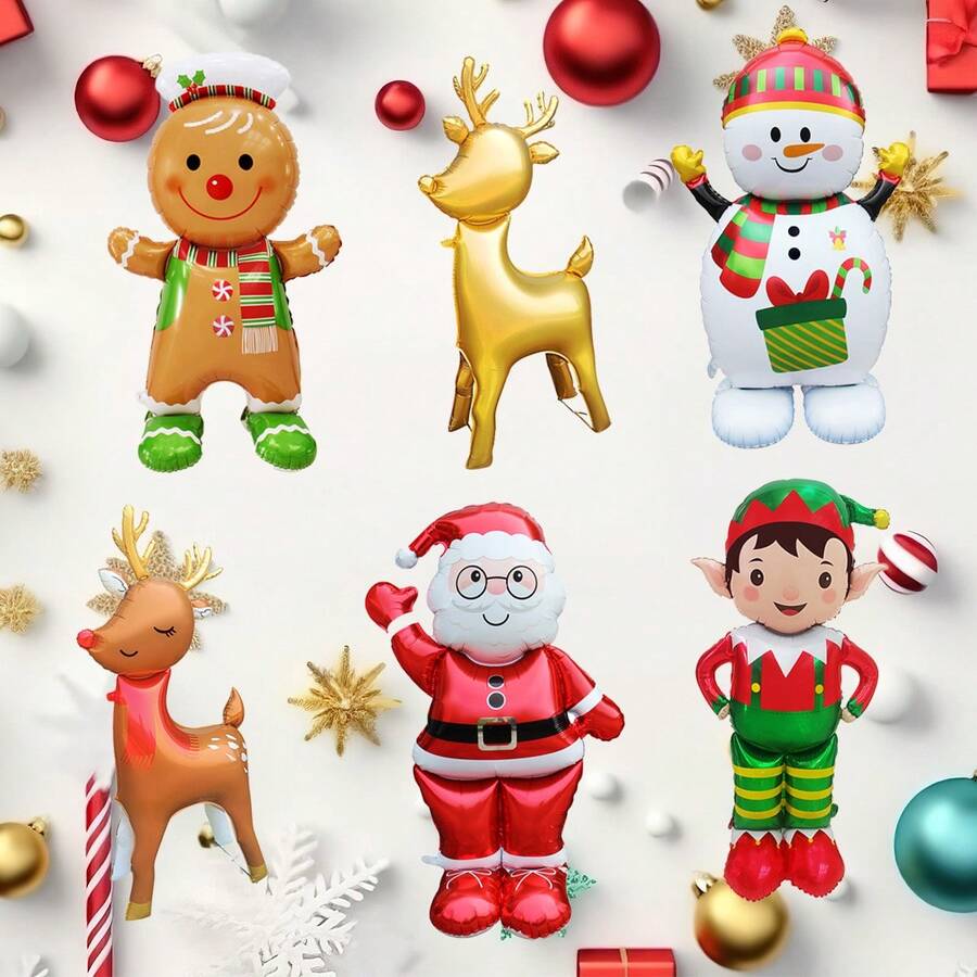 1pc 60inches Stand Pedestal Christmas Theme Santa Claus Snowman Elk Gingerbread Man Shape Foil Balloons New Year Christmas Decorations 2026 Decor - Multicolor - View 1