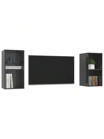 VidaXL TV Wand Units Pcs Chipboard High Gloss Grijs view 4