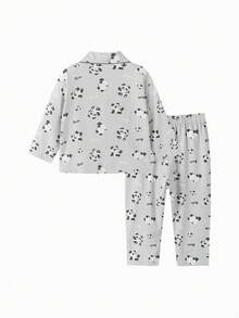 Balabala Conjunto de pijama para bebé 2025 Otoño - Ropa de uso en casa y al aire libre con estampado total - tono gris - Ver 2