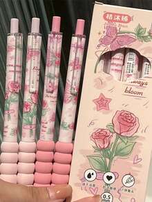 2pcs Pieces Of Butterfly Love Flower Series Ins Style Highly Attractively ST Head Quick-Drying Brushes For Girls' Hearts Neutral Pens For Students Black Pens For The Start Of The School Seaso