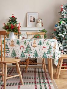 1pc Christmas Printed Tablecloth With Embossed Edges, Decorative Dining Table Cover For Holiday Decor - Christmas Tree - View 6