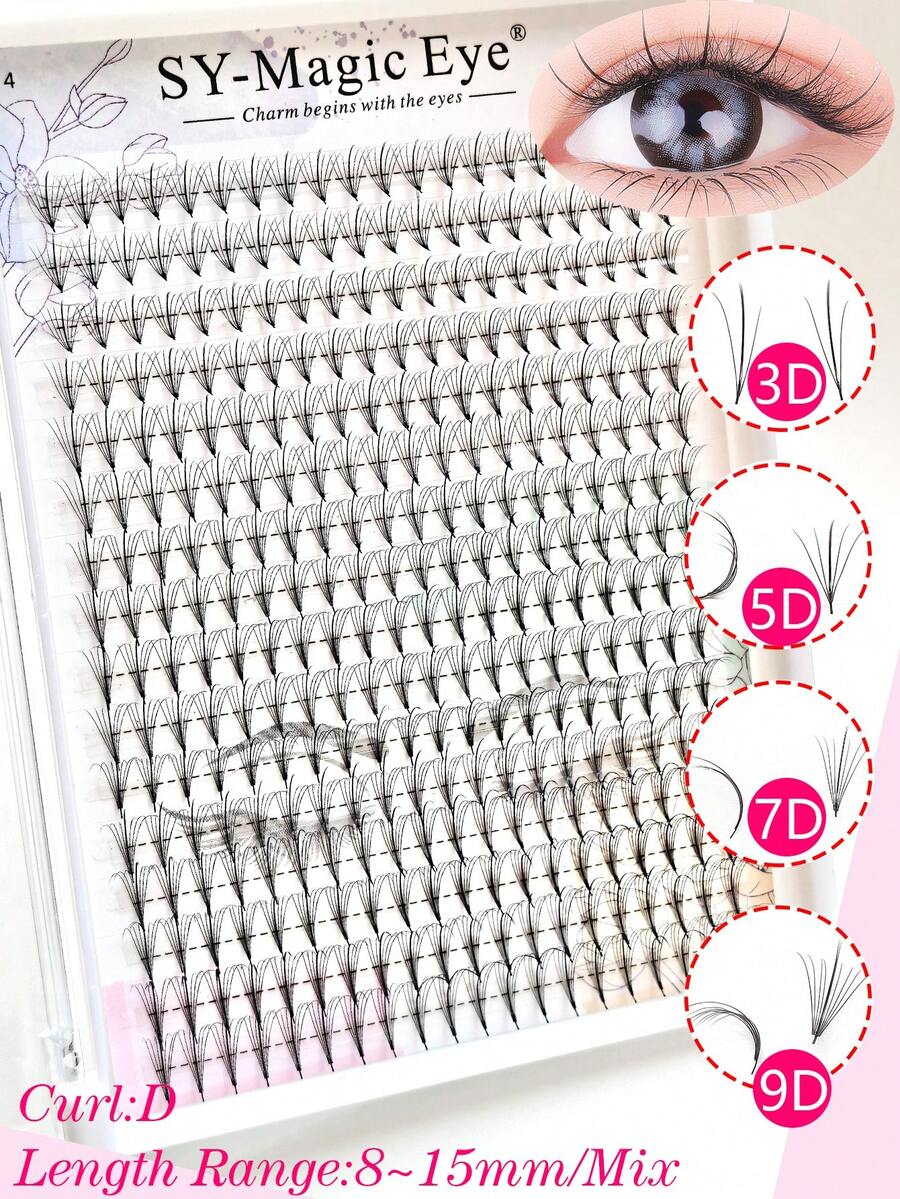 320 Pcs Per Box, D Curl 8-15mmMix 3D 5D 7D 9D Thickness 0.07mm Premade Wispy Spike Lashes Volume Cluster Eyelash Fluffy Pointy Base Promade Volume Eyelash Extension Wispy Volume Lash Extensions