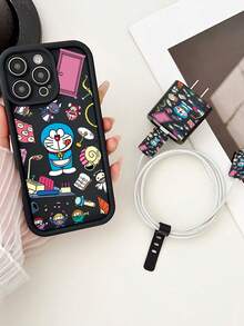 Doraemon Coque de téléphone et câble de données Doraemon authentiques, sous licence, compatibles avec les iPhone 16, 15, 14, 13, 12 et 11.