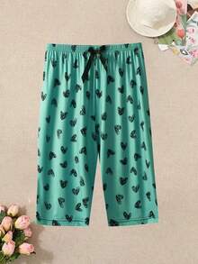 3PCS Women's Plate-Size Casual 7-Inch Pants With Bow And Heart Valentine's Day Gift - Multicolor - View 2