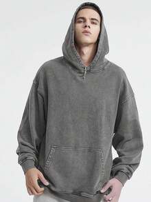 2-Piece Set  400g Heavyweight Fabric Men's Solid Color Drop Shoulder Long Sleeve Drawstring Pocket Casual Hoodie, Autumn/Winter,Back To School  Street Life  Vintage Washed Oversized Hoodie Sweatshirt (With Reinforced Neckline, Hemline And Shoulder Seams To Prevent Deformation) Discounted Basic Model Polyester Cotton - 咖色+灰色 - 查看 9