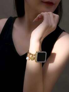 1 pieza Pulsera para Apple Watch, Pulsera de mujer con colgante de perla, compatible con Apple Watch 38/40/41/44/45/49/42mm, ajuste telescópico simple y conveniente, compatible con pulsera de acero inoxidable para Apple Watch S10 S9 S8 7 6 5 4 3 2 1 Ultra2/1