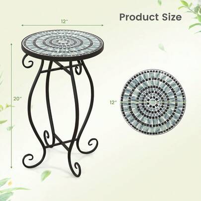 Mosaic Outdoor Side Table With Weather Resistant Ceramic Tile Tabletop