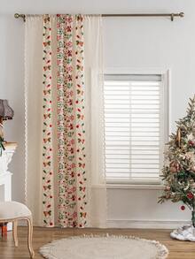 1件圣诞元素十字亚麻提花3D立体图案窗帘，包含圣诞铃铛、圣诞糖果、雪花等图案，无需打孔，适用于厨房、卧室、窗台、门帘，公主风薄纱窗帘，四季皆宜，圣诞礼物，家居装饰，圣诞装饰，房间装饰，圣诞家居装饰 - 彩色 - 查看 8