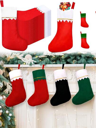 4 PIEZAS Calcetines navideños, calcetines navideños rojos y verdes con ribete blanco e hilo dorado, calcetines navideños de tacón alto, adornos de árbol de Navidad, adecuados para puerta, chimenea, árbol de Navidad, ventana, decoración de escaparate, decoración de habitación, decoración navideña para el hogar, decoración de fiesta navideña, decoración de invierno