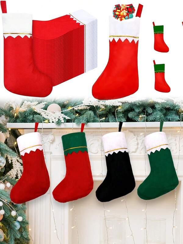 4 Stück Weihnachtsstrümpfe, rote und grüne Weihnachtsstrümpfe mit weißer Borte und goldenem Faden, Weihnachtsstrümpfe mit hohem Absatz, Weihnachtsbaumschmuck, geeignet für Tür, Kamin, Weihnachtsbaum, Fenster, Ladenfront Dekoration, Raumdekoration, Weihnachtsdekoration Zuhause, Party Deko Weihnachtsdekoration Winter Weihnachtsdekoration Zuhause Weihnachtsgeschenke Weihnachtsdekoration