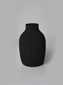 1个仿陶瓷塑料花瓶，内含人造芦苇花，简约家居装饰，米色和黑色圆柱形花瓶，条纹纹理，表面光滑，适用于客厅/卧室/婚礼/春季装饰，可用作桌面摆件、花瓶或房间装饰品。 - 白色 - 查看 7