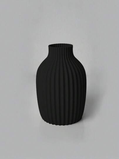 1PC Fake Ceramic Plastic Vase Pampas Flowers, Minimalist Home Beige Zwart Cylindrical Vase, Gestreepte Texture, Smooth Surface, Living Room/Bedroom/Wedding/ Centerpiece Tafel Flower Room Glass view 7