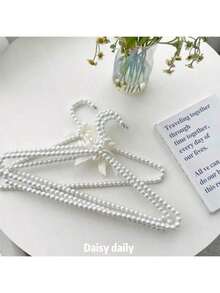 1/2/5/10件珍珠串珠蝴蝶结衣架，40厘米塑料衣架，珍珠衣裤衣架，成人服装，公主衣夹婚纱衣架 - 白色40cm - 查看 11