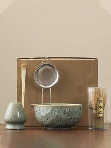 Juego de té Matcha de 5 piezas de cerámica, incluye herramientas para pastelería, tazón Matcha, batidor Matcha, taza Matcha, revolvedor, cuchara para té, juego de tazón de té, herramientas de preparación de postres y té, caja de regalo con estilo japonés, juego de herramientas de batido de Matcha de la dinastía Song