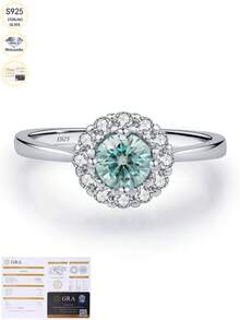D Color Green Teal 5.0mm Moissanite Halo Ring 925 Sterling Silver Elegant Finger Rings For Women Wedding Fine Jewelry