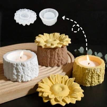 DIY 粘土模具向日葵储物烛台装饰模具，花盖树脂石膏硅胶模具，适用于家居装饰