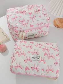 1Pc/Set Pink Heart & Bowknot Wash And Cosmetic Bag Set,Girls Sweet Large Capacity Multifunctional Storage Bag Clutch Makeup Bag Makeup Pouch Pencil Case With Zipper Closure For Skin Care,Cosmetics,Lip Oil,Sunscreen Cream,Hand Cream,Headset,Coin,Stationery,Sanitary Towel,Tampon,Small Items,Dorm Essentials Travel Essentials,Mom's Gift,Teacher's Gift,Gift For Bestie - Multicolor - View 16
