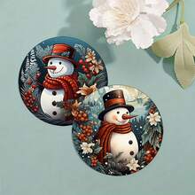 6pcs/Set Or 420pcs/70sets Winter Snowman & Berry Floral Print Drink Coasters, 10cm/2mm Thick Rubber Soft Bottom Round Absorbent Rubber Drink Coasters, Soft Rubber Backing, Decorative Coasters, Suitable For Cups, Home Kitchen Dining Table Decor, Kitchen Decor, Dining Table Decor - ZBD-263 - View 6