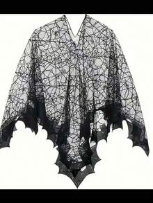 1 Piece Of Halloween Spider Web Bat Cape, European And American Black Festival Shawl Cape, Warp Knitted Costume Props - A - View 8