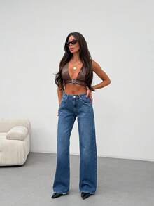 SQUALO Women's Gray Washed Straight Leg High Waist Jeans - Cadet Blue - View 6
