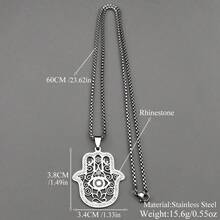 Hamsa Fatima's Hand Evil Eye Lotus Stainless Steel Necklace For Women Men Gold Color Rhinestones Islam Chain Arabic Jewelry