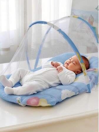 cottgoods 1 件可折叠婴儿床带蚊帐，有助于防止儿童从床上掉下来，防摔防蚊，便携且无需安装，适合秋冬季