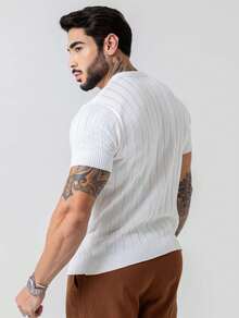 Men's Textured Lightweight Knit T-Shirt, High Quality Premium Spring Summer 26 - White - View 3