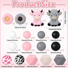 6/34/55/56/100pcs 3D Highlands Cow Focal Point Daisy Flower Silicone Beads Hexagon Silicone Beads Suitable For DIY Crafts Jewelry Necklace Bracelet Keychain Making - 3D Highland Cattle Series - View 4