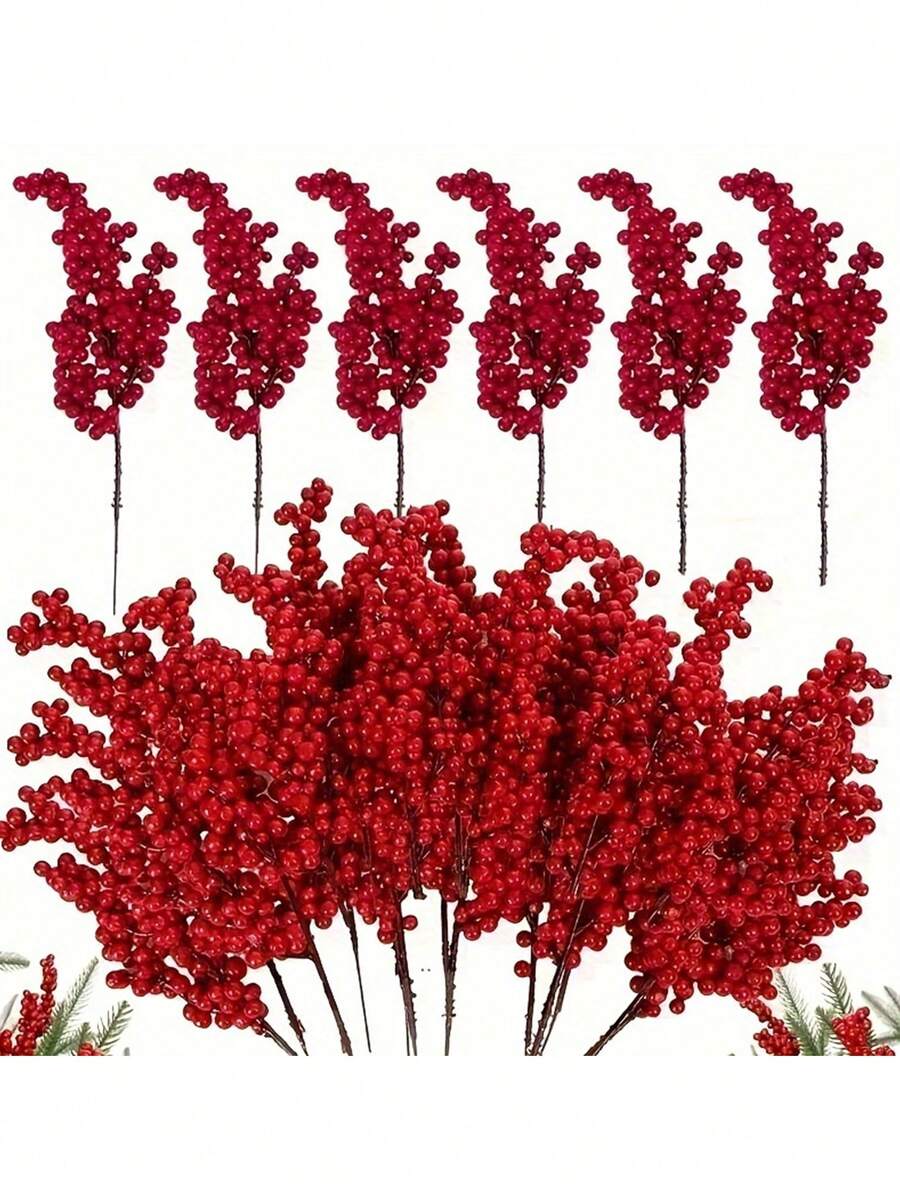 5/10/20/30 piezas de bayas rojas artificiales para decoraciones de árbol de Navidad, decoración de caja de regalo, corona hecha a mano DIY, para decoración del hogar, decoración de corona, decoración de habitación, centro de mesa, decoración de fiesta y festival