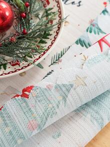 1pc Christmas Printed Tablecloth With Embossed Edges, Decorative Dining Table Cover For Holiday Decor - Christmas Tree - View 7