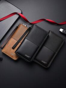 Nouveau portefeuille patchwork pour hommes, style long avec de multiples fentes pour cartes, portefeuille bifold minimaliste décontracté à grande capacité - Multicolore - Voir 7