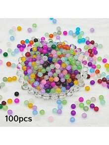 100pcs 6mm Candy-Colored Glass Beads, Imitation Jade Finish, For DIY Jewelry Making - Material: Glass, Perfect For Bracelets & Necklaces - Multicolor - View 20