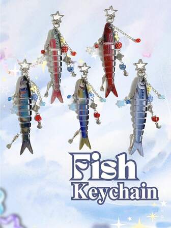 1pc Handmade Fish Keychain, Ocean Bag Charms, Ocean Keychains, Artificial Fishing Lure Keychains, Beaded Fish Charms, Fisherman Gifts School Car Accessories Cute Goth Y2k