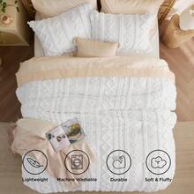 Bedsure Mother's Day Tufted Boho Comforter Set - Linen Boho Bed Set, GentleSoft™ 3 Pieces Farmhouse Shabby Chic Embroidery Bedding, For Spring Decor, Wedding Decor, Easter Decor, Room Decor, Home Decor - 漂白 - 查看 4