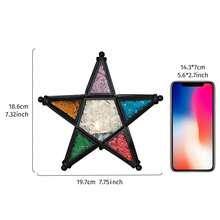 European Retro Style Color Windproof Glass Candle Holder, Pentagram Iron Hanging Embossed Glass Candle Holder ( Candles Not Included ), Holiday Atmosphere Atmosphere Home Decoration Pendant Glass Star Lantern Hanging Ornaments - Tea Light Lantern Window Hangings Living Room Patio Balcony Decoration Vintage