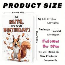 有趣的松鼠发疯生日贺卡，一张异想天开的卡片，上面有一只爱吃坚果的松鼠，非常适合作为送给朋友、兄弟姐妹或同事的俏皮、幽默的礼物，让他们欢笑着庆祝生日。 - 多色 - 查看 4