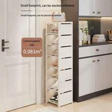 1 pieza Estantería vertical estrecha y alta para zapatos, adecuada para almacenamiento en la entrada, organizador de zapatos de metal resistente de 8 niveles que puede almacenar de 4 a 8 pares de zapatos/botas, estantería apilable y ahorradora de espacio