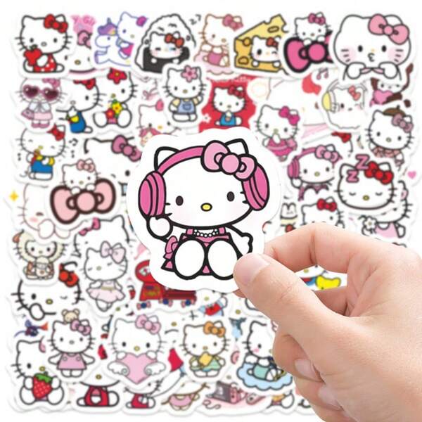 Sanrio Adesivos de Carreira da Hello Kitty - 85 peças, estilo desenho animado fofo, à prova d'água para scrapbooking, capa de celular e decoração de caderno