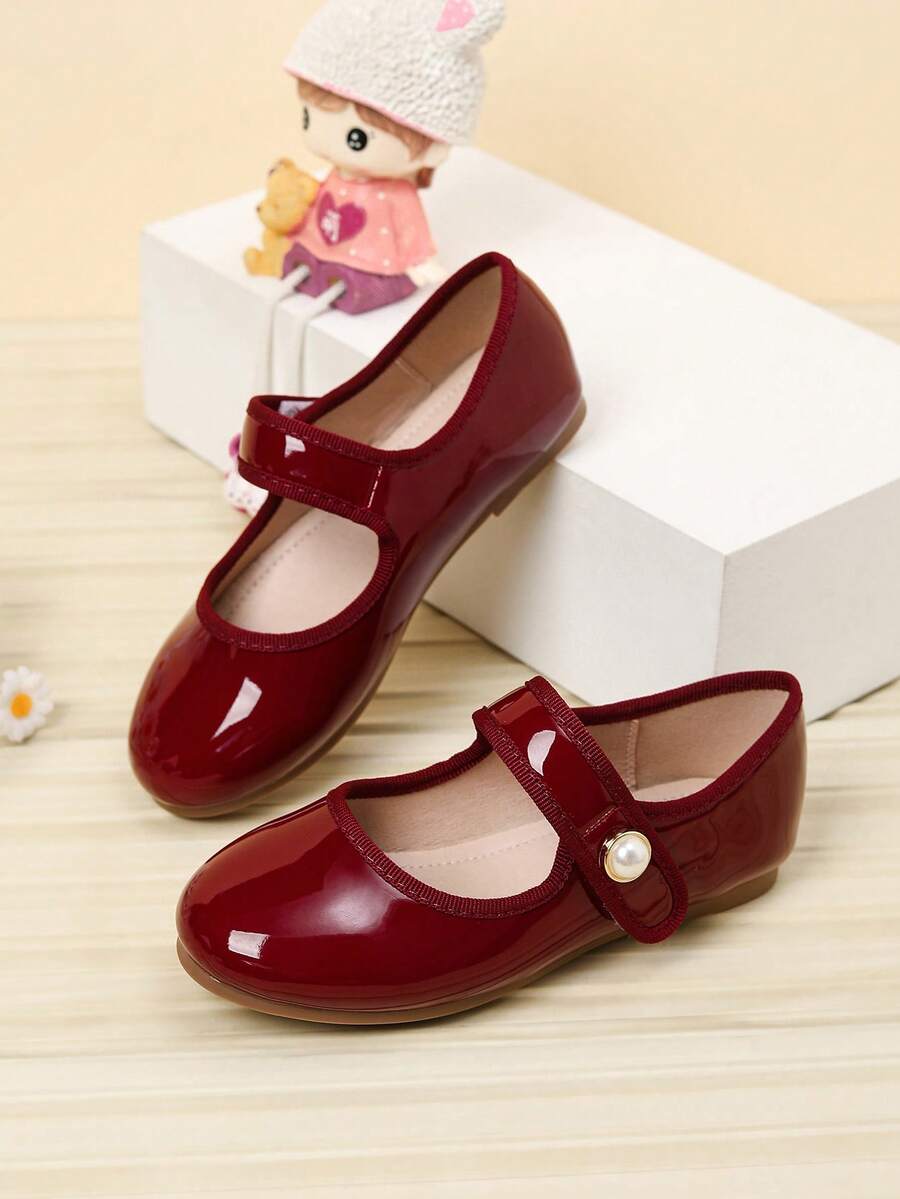 Giày đế bằng thời trang Hàn Quốc cho bé gái, mùa thu/đông - Màu Đỏ Sâu - Xem 1