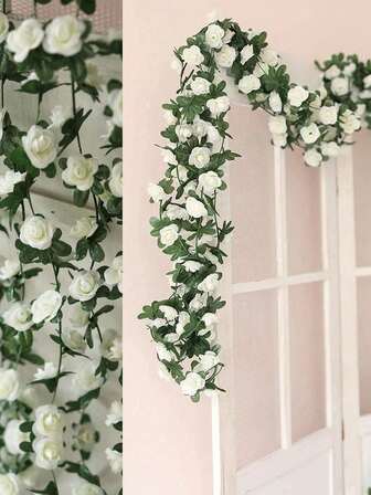 2/4pcs 7.5ft Artificial Rose Vine Garland With Green Leaves, Suitable For Wedding Arch, Wedding Decor, Anniversary Birthday Party Arch Decoration, Spring Pink & White Flowers, Centerpiece, Fake Floral Vine. Also For Bedroom Decor, Garden Supplies, Gardening, Garden Decor, Artificial Flowers, Fake Plants, Bedroom Accessories, Wedding Decoration, Wall Decor, Wreaths, Vines. Valentine's Day