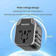 PHILIPS SPS1001A/93 通用快速充电器适配器，二合一 USB-C 快速充电，小巧便携，适用于多个国家和地区 - 查看 4