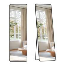 Ganzkörperspiegel, 160 x 50 cm, rechteckiger Standspiegel, Rahmen aus Aluminiumlegierung, Hartglas, für Schlafzimmer, Wohnzimmer, Garderobe, tintenschwarz - Tintenschwarz - Übersicht 9