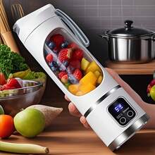 450ml USB Rechargeable Portable Blender And Juicer - Easy To Clean, For Making Fruit & Vegetable Juice And Smoothies - Digital Display, Stainless Steel Blades - Great For Home, Office, Outdoor Travel, Comes With Mini Ice Maker