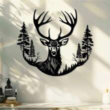 1PC Deer And Tree Metal Wall Art, Iron Sculpture With Majestic Stag And Forest Scene - Perfect For Home, Patio, Balcony Decor - Ideal Gift For Housewarming, Weddings, Mother's Day, Father's Day, Deer Home Decor Christmas Decorations Room Decor Christmas