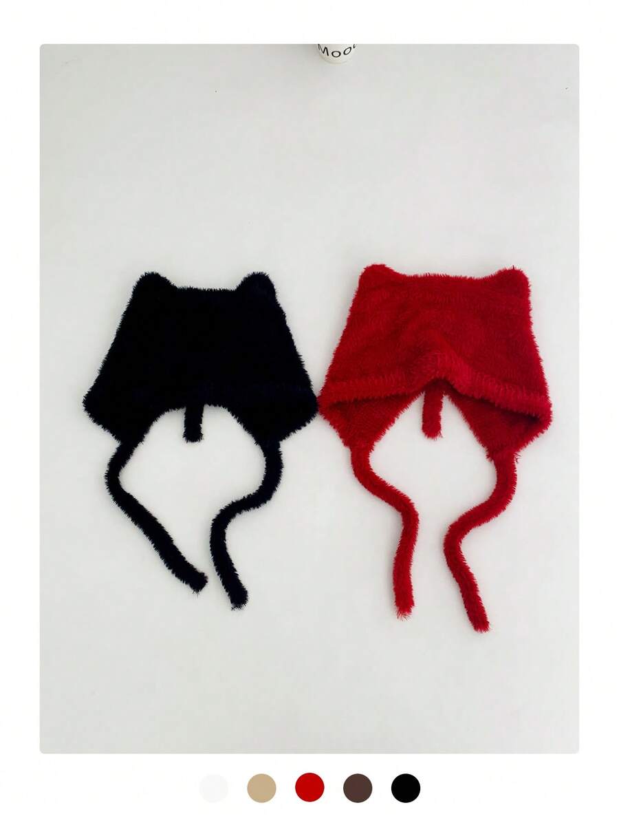 1 chiếc mũ len bịt tai mèo mềm mại và mịn màng, mũ mùa đông dễ thương có chu vi đầu lớn có dây chống gió, mũ len acrylic ấm áp và đa năng có tai mèo sang trọng, mũ che tai ấm áp mùa thu/đông mới - Nhiều màu - Xem 1