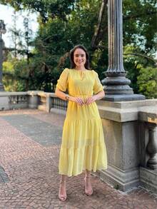 RIVERA. PLAIN MIDI DRESS WOMEN'S FASHION SUMMER DIARY - 黃色 - 查看 3