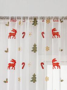 1pc/2pcs Christmas Sheer Curtain, Deer Pattern Design Delicate Embroidery Sheer Curtain, Semi-Transparent Home Window Decor, Room Decoration, Christmas Holiday Decor - Multicolor - View 11