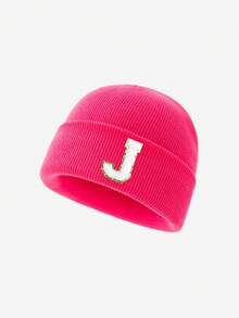 1 件儿童针织帽，26 个字母图案，温暖无檐小帽，适合女婴日常使用